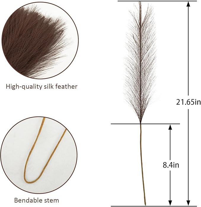 50pcs Faux Pampas Grass Decor, 21.6" Short Artificial Pompous Grass Floral Fake Pompas Grass Branches Vase Filler Flower Arrangement for Home Wedding Boho Decor, Brown