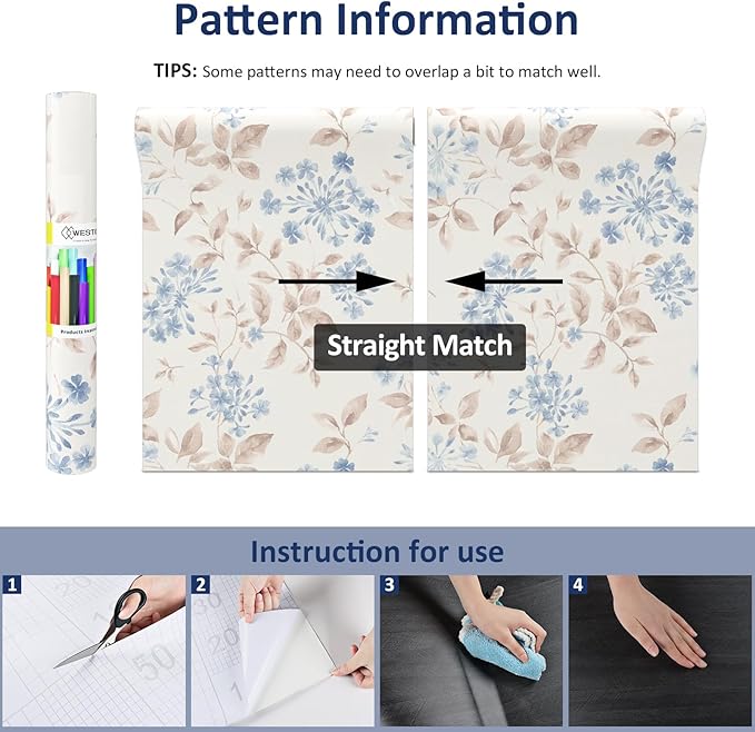 WESTICK Blue Leaf Wallpaper Vintage Peel and Stick Floral Contact Paper for Walls Neutral Floral Wallpaper Self Adhesive Removable Beige Leaf Wall Paper for Bedroom Living Room Cabinets 17.5"x100"