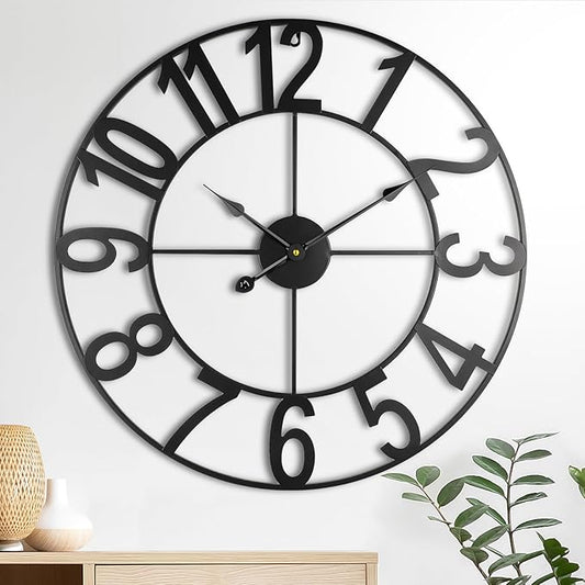 24-Inch(60CM) Large Wall Clocks for Living Room Decor, Silent Non Ticking Battery Operated, Decorative Analog Metal Indoor for Kitchen, Bedroom, Office Decor