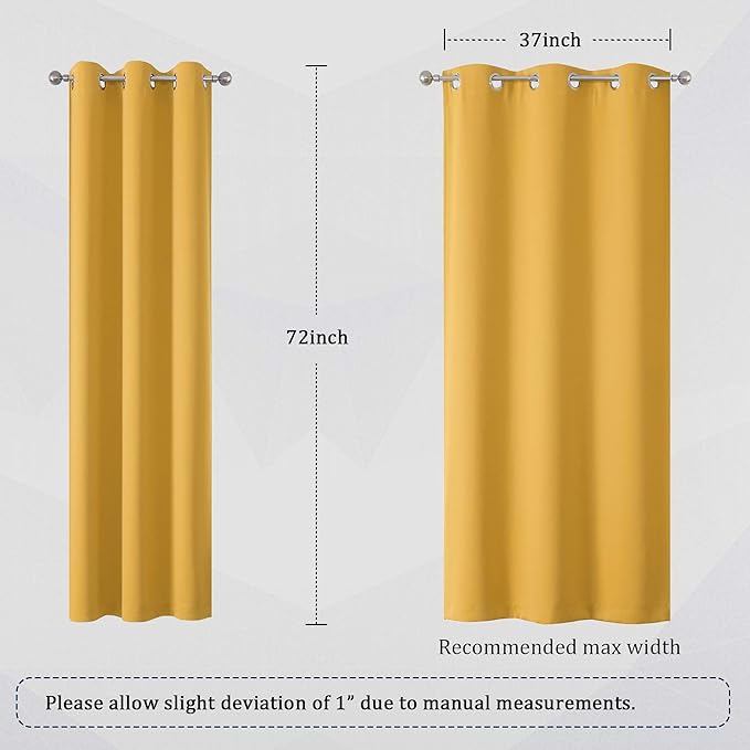 DUALIFE Gold Yellow Curtains 72 Inches Long-Blackout Curtain Panels for Bedroom Room Darkening Gold Solid Window Drapes for Living Room Thermal Insulated Grommet Top 42Wx72L,2 Panels