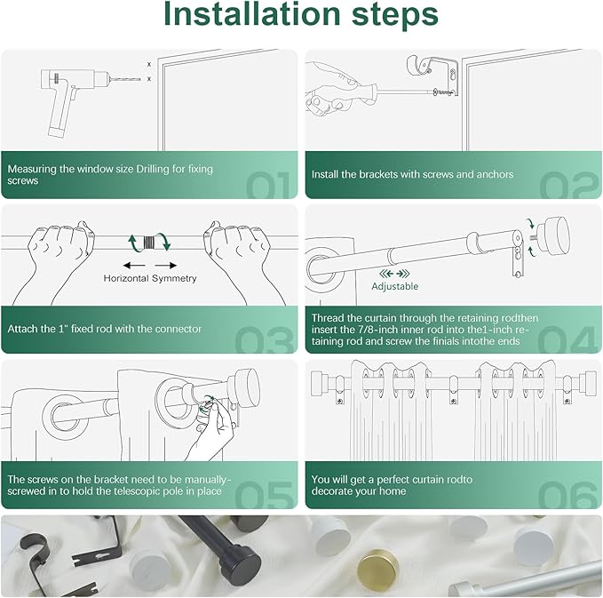 HEI! DEAR Silver Curtain Rods 72 to 144 Inch(6-12FT),1 Inch Long Curtain Rod,Adjustable Heavy Duty Curtain Rods,Modern Decorative Drapery Rods,Telescoping Window Single Curtains Rods 36-150",Silver