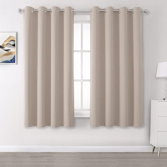 DUALIFE Light Brown Curtains for Bedroom Short Windows Solid Blackout Curtain Panels Thermal Insulated Grommet Top Room Darkening Curtains for Bedroom 52x 54Inch Length