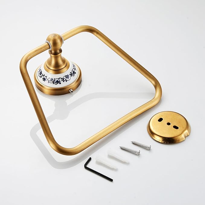 Trapezoid Antique Bronze Brass Hand Towel Holder, Bathroom Hardware Accessories,Porcelain Design