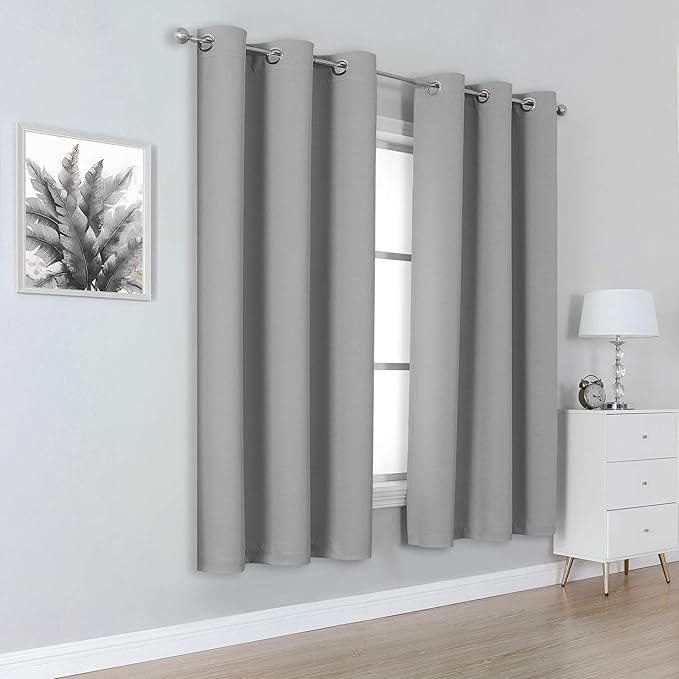 DUALIFE Blackout Curtain for Bedroom -Thermal Insulated Solid Blackout Window Drapes,Room Darkening Bedroom Curtains Grommet Top 38 x 54 inch Length, Light Grey