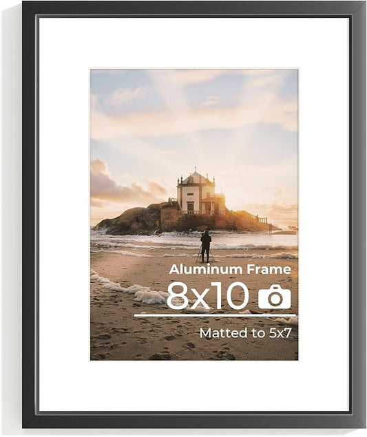 8x10 Picture Frame, High End Metal 8x10 Poster Frames with Mat 5x7 Photo, High Definition Plexiglass, 8 by 10 Durable Metal Frame for Wall or Tabletop Display, Set of 1,Black