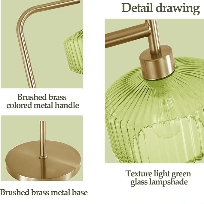 NanFeng Green Floor Lamp for Living Room,Mid Century Modern Standing Lamp Brass with Ribbed Green Globe Glass Lampshade Pedal Switch,Gold Tall Floor Lamps Vintage for Bedroom Study Room Art Deco Retro