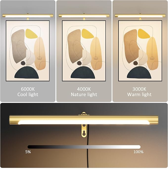 Picture Lights for Paintings Plug in, 16" Adjustable LED Gold Picture Light Art Light, Remote Control Gallery Painting Wall Light for Picture Display Dartboard Art Work (Gold)