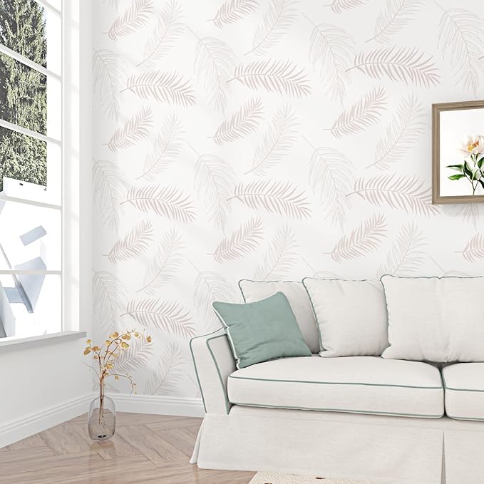 WESTICK Cream Wallpaper Vintage Willow Leaf Wallpaper 17.5" x 100" Neutral Peel and Stick Wall Paper Floral Elegant Leaf Contact Paper for Walls Bedroom Bathroom TV Background Accent Cabinets Drawers