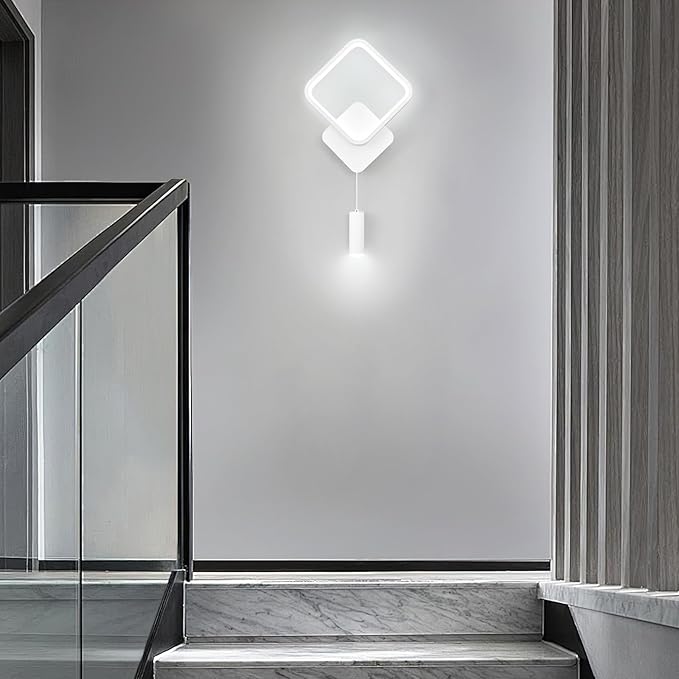 LMQNINE Modern Wall Sconces White Wall Light 6000k Dimmable Wall Sconce 12W LED Wall Lights Indoor Wall Lamps for Living Room Bedroom Bedside Hallway (1-Pack)