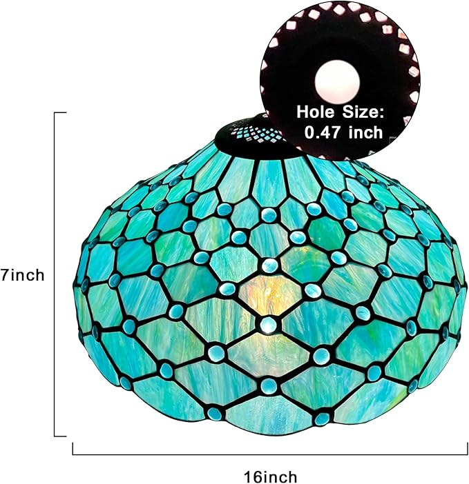 Capulina Tiffany Lamp Shade 16 Inches Wide Accessories Replacement Seagrass Blue Beads Style Stained Glass Lampshade for Table Lamp Floor Lamp