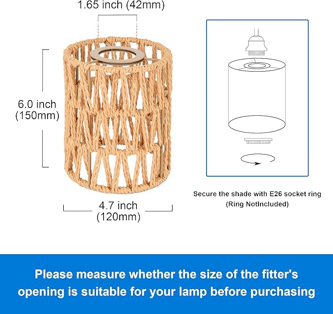 MELUCEE 3 Pack Rattan Lamp Shade Small Boho Shades Replacement 6.0" Height Light Covers, Cylinder Woven Lampshade for Pendant Light Floor Lamps Chandelier Wall Sconces Light Fixture
