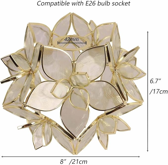 Bieye S10908 Tiffany Style Stained Glass Flower Petal Lampshade (Textured Clear, 8" Rose Lily)