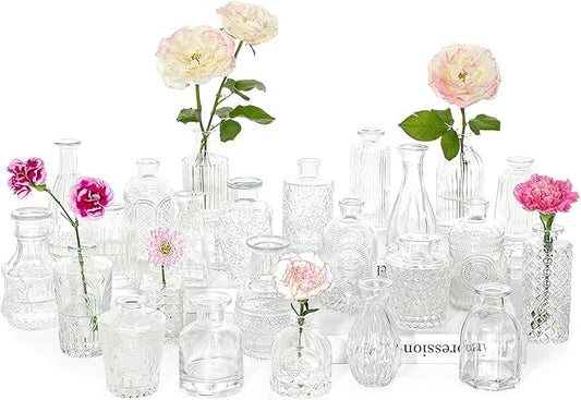 24pcs Glass Bud Vase Set, Small Clear Flower Vases for Centerpieces in Bulk, Mini Vintage Vase for Wedding, Home,Table Decoration