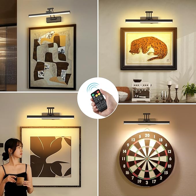 Joossnwell Battery Operated Picture Lights Wireless Painting Light with Remote Art Lighting for Wall Black Rechargeable Gallery Wall Light for Frame Display Artwork Portrait 15.43 Inch