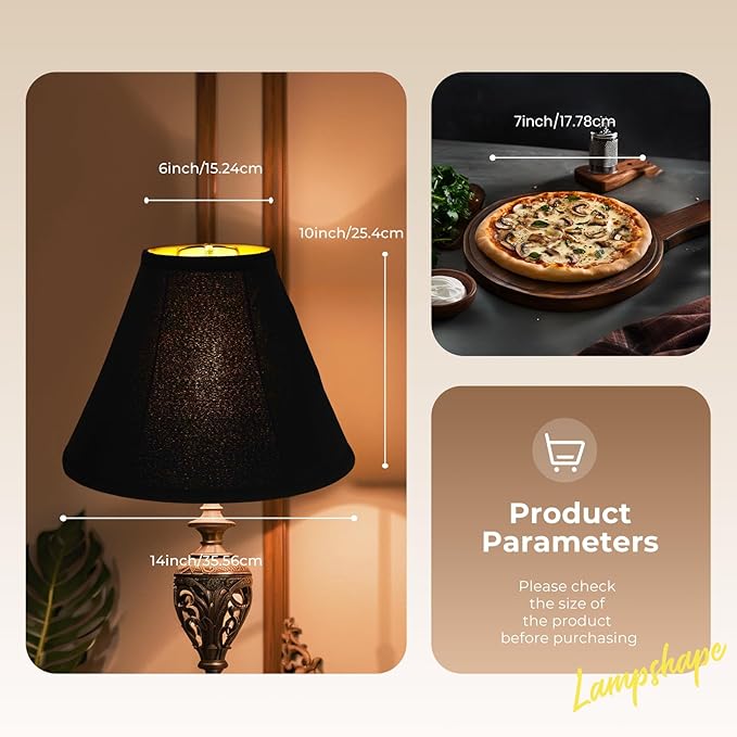 Fabric lamp shades,Lamp shades set of 2, boho lamp shade,linen lamp shade,6" Top x 14" Bottom x 10" High(Spider),black lampshades for floor lamps,living room lamp shades set of 2