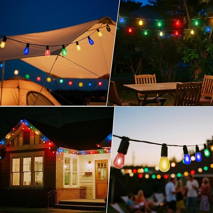 24 Pack S14 Colored LED String Light Bulbs, 1W Plastic Shatterproof Replacement Bulbs for Outdoor Patio Backyard Lights, E26 Medium Base, Warm White 2200K, Dimmable, Red/Green/Blue/Orange