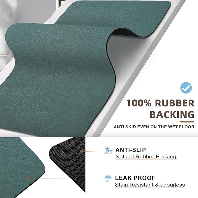 Large Bath Mat Super Absorbent Quick Dry Diatomaceous Earth Bath mat Diatomite Stone Bath Mats for Bathroom Non Slip Shower Mat Bathtub Mat, Thin Bathroom Rugs Fit Under Door, Green, 19.6"x31.5"