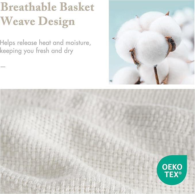 Madison Park Freshspun Basketweave Luxury Cotton Blanket Cream 66x90" Twin Size Basketweave Premium Soft Cozy 100% Cotton For Bed, Couch or Sofa