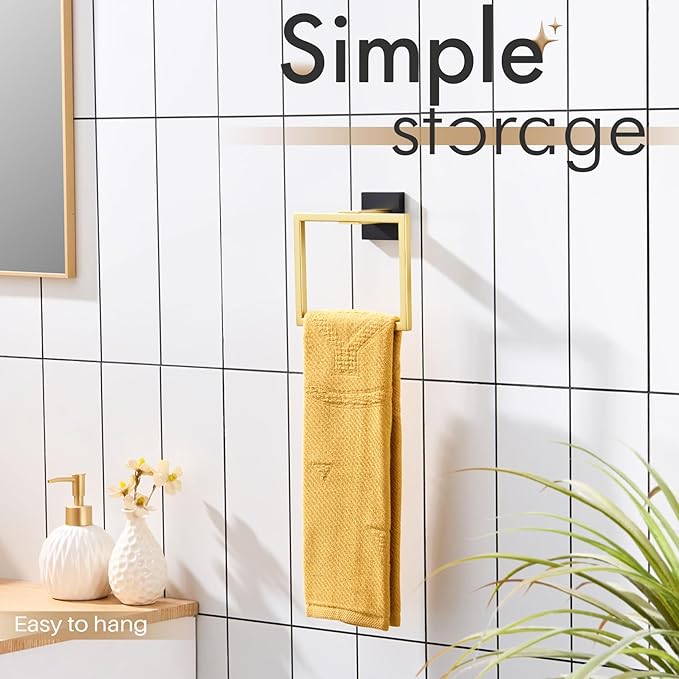 KOKOSIRI Towel Ring Holder Bathroom Lavatory Hand Towel Rack Wall Mounted Bathroom Hardware T-304 Stainless Steel Matte Black and Gold, B3004GDK