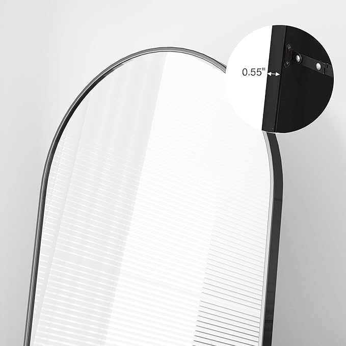Floor Mirror, 64"x21" Black Full Length Mirror, Arched Mirrors Full Length, Freestanding Mirrors, Arch Floor Length Mirror with Thin Aluminum Frame Hanging or Leaning, Wall Mounted Mirror for Bedroom