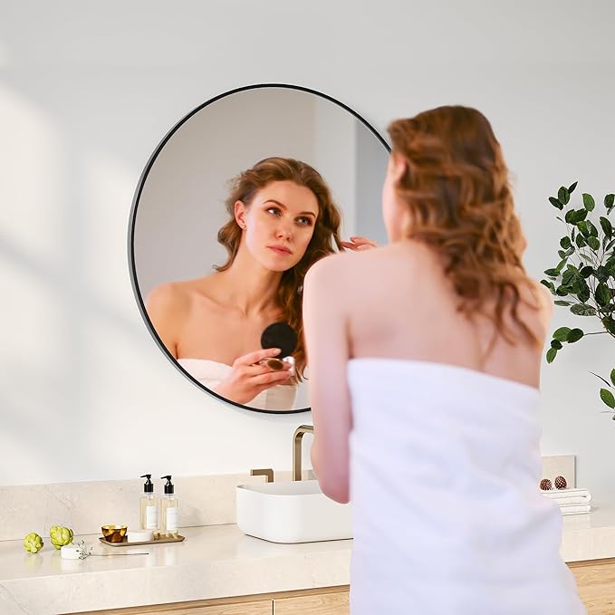 IDEALHOUSE 30Inch Black Round Wall Mirror, Circle Mirror Metal Frame for Bathroom, Vanity, Entryway, Bedroom, Living Room, Wall Mounted Modern Rustic Decor