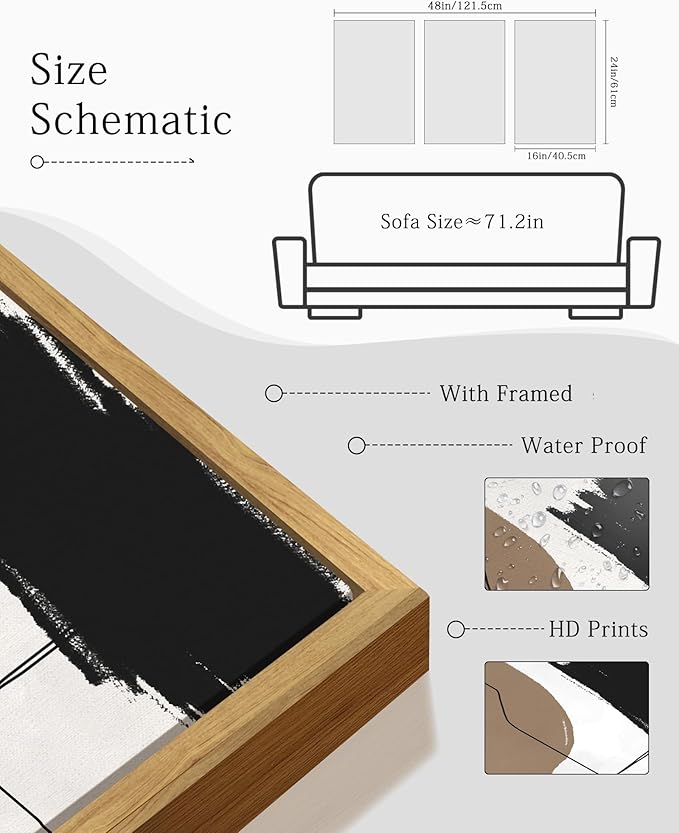 KUVIOKE Neutral Abstract Framed Wall Art Beige Mid Century Textured Wall Decor Minimalist Line Modern Illustrations Art Print Home Decor 16x24in (Natural Framed)