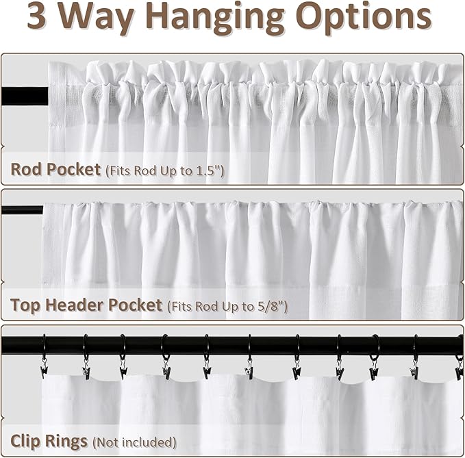 Guken White Linen Curtains 102 Inch Length for Living Room Bedroom 2 Panels Set Rod Pocket Light Filtering Semi Sheer Window Curtains 52 Inch Width Boho Farmhouse Linen Drapes, W52xL102