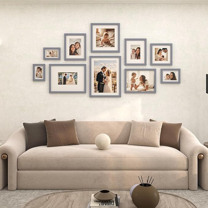 Egofine 4x6 Picture Frames Set of 4 Covered by Plexiglass - Made of Solid Wood for Table Top Display and Wall Mounting photo frame Dark Grey