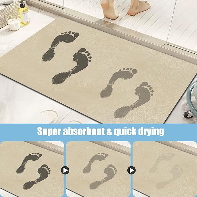 Diatomaceous Earth Bath mat Bathroom Rugs Super Absorbent Quick Dry Non Slip Bath Mat Thin Bathroom Floor Mats Fit Under Door-Shower Rug for in Front of Bathtub Shower, Coffee, 15.7"x35.4"