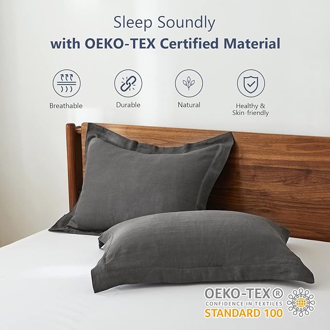 Simple&Opulence 100% Linen Pillow Case King Size Set of 2, Dark Grey Pillow Covers with Overlap Closure, Luxury Breathable Pillowcases Protectors Suitable for All-Season (20" X 36", Dark Grey)