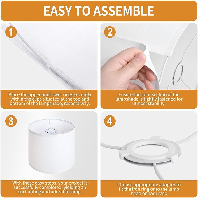 White Linen Small Drum Lampshade, 8.66" Top x 8.66" Bottom x 7.87" High Lamp Shade, Lamp Shade Replacement for Table and Floor Lamps, Pendant Light，Handcrafted Lampshade，Easy Assembly