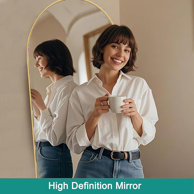 TinyTimes 70''x26'' Full Length Mirror, Large Arched Floor Mirror with Stand, Oversized Wall Mirror, Full Body Mirrors Standing Leaning for Living Room, Bedroom (Gold)