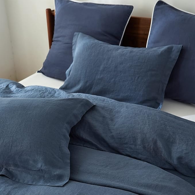 Simple&Opulence 100% Linen Pillow Case King Size Set of 2, Classic Blue Pillow Covers with Overlap Closure, Luxury Breathable Pillowcases Protectors Suitable for All-Season (20" X 36", Classic Blue)