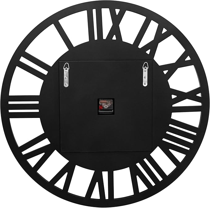 SHYFOY 39" Modern Black Mirror Finish Wall Clock with Roman Numerals - Large Silent Non-Ticking Decorative Clock for Living Room, Bedroom, and Office - Easy to Hang