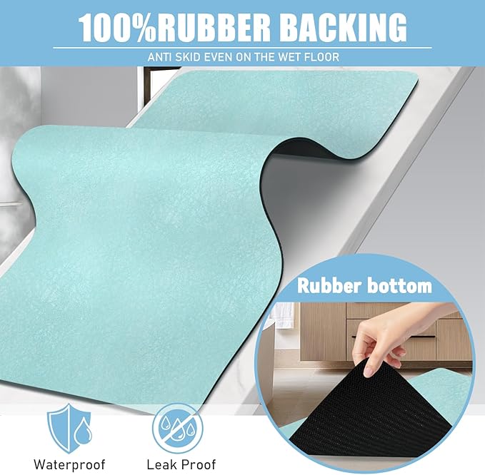 Extra Long Bathroom Rugs Diatomaceous Earth Bath mat Super Absorbent Quick Dry Non Slip Bath Mat Thin Runner Rug Fit Under Door-Shower Rug for in Front of Bathtub Shower, Green, 23.6"x66.9"