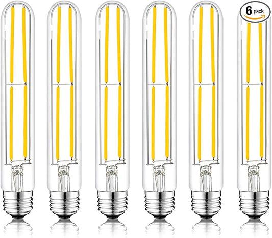7.3 Inch E26 Led Bulb 6W, Equal 80 Watt 4000K Neutral White Edison Bulbs Dimmable, T10 T9 Long Tubular Clear Glass Light Bulb 800LM for Vanity Pendant Pipe Wall Sconces - UL Cert 6Pack