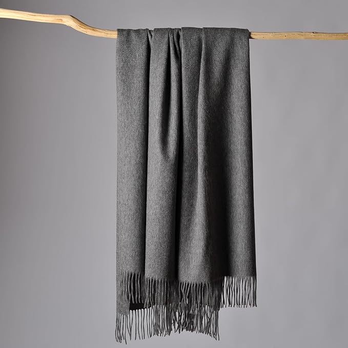 CUDDLE DREAMS Premium Cashmere Throw Blanket with Fringe, Luxuriously Soft (Gray)