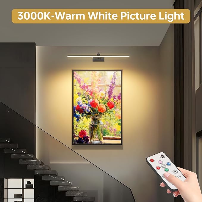 23.6 Inch Picture Light for Wall, 2 Pack 6400mAh Rechargeable Battery Operated Picture Lights, Cordless with Remote Gallery Light for Wall Pictures, Paintings, Artwork, Poster, Dartboards (Black)