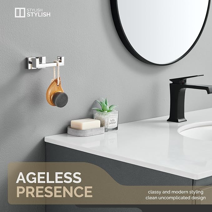 Angle Simple Bathroom Towel Hook, SUS 304 Stainless Steel Hand Towel Double Hook for Wall, Robe Coat Holder, Polished Chrome