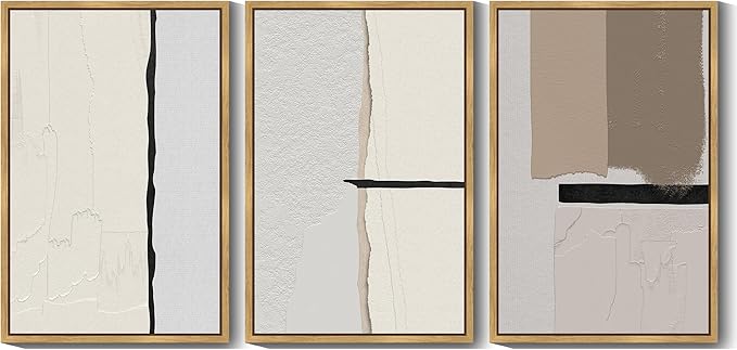 KUVIOKE Neutral Abstract Framed Wall Art Beige Mid Century Textured Wall Decor Minimalist Modern Illustrations Art Print Home Decor 24x36in (Natural Framed)