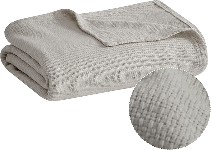 Madison Park Freshspun Basketweave Luxury Cotton Blanket Grey 108x90" King Size Basketweave Premium Soft Cozy 100% Cotton For Bed, Couch or Sofa
