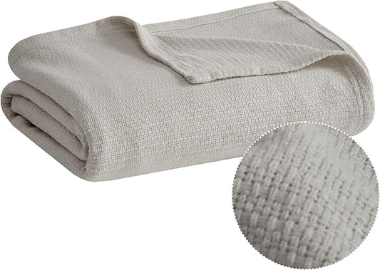 Madison Park Freshspun Basketweave Luxury Cotton Blanket Grey 90x90 Full/Queen Size Basketweave Premium Soft Cozy 100% Cotton For Bed, Couch or Sofa