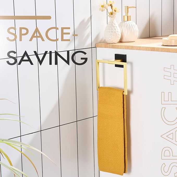 KOKOSIRI Towel Ring Holder Bathroom Lavatory Hand Towel Rack Wall Mounted Bathroom Hardware T-304 Stainless Steel Matte Black and Gold, B3004GDK