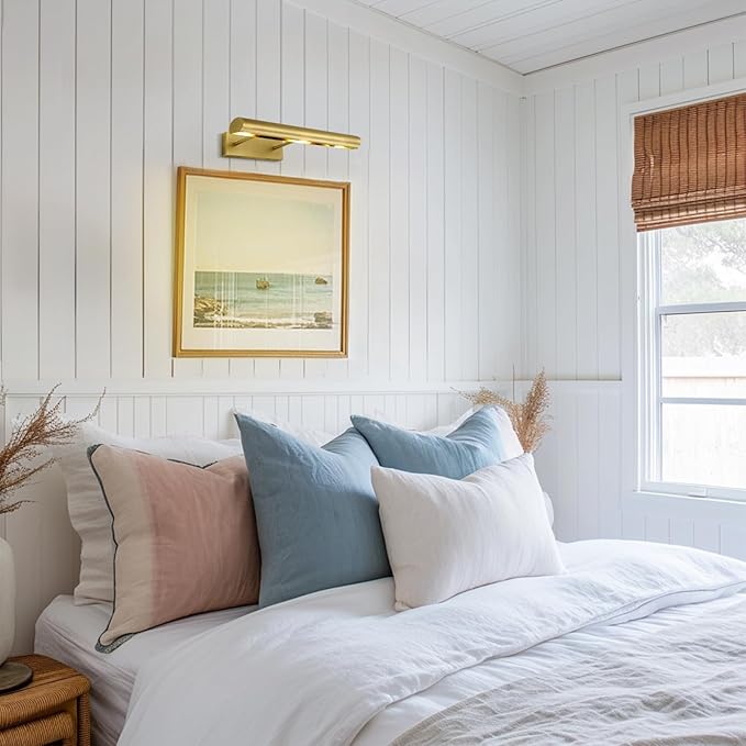 Brass Picture Lights for Wall, 18" Linear Picture Light Hardwired, 3-Light Brush Gold Art Light, Warm White 2700k Dimmable Picture Lamp, 270° Picture Frame Light for Bathroom, Living Room, Hallway