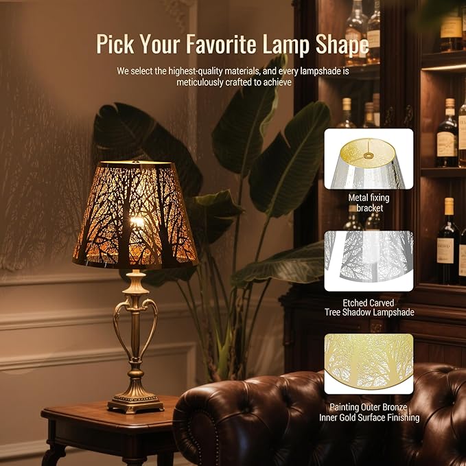 Lampshades for table lamp,metal lamp shade,small lamp shades,lamp shades for floor lamps,lamp cover,vintage lamp shade,6" Top x 10" Bottom x 7.5" High (Spider) & Bedside Lamp-Chrome Gold