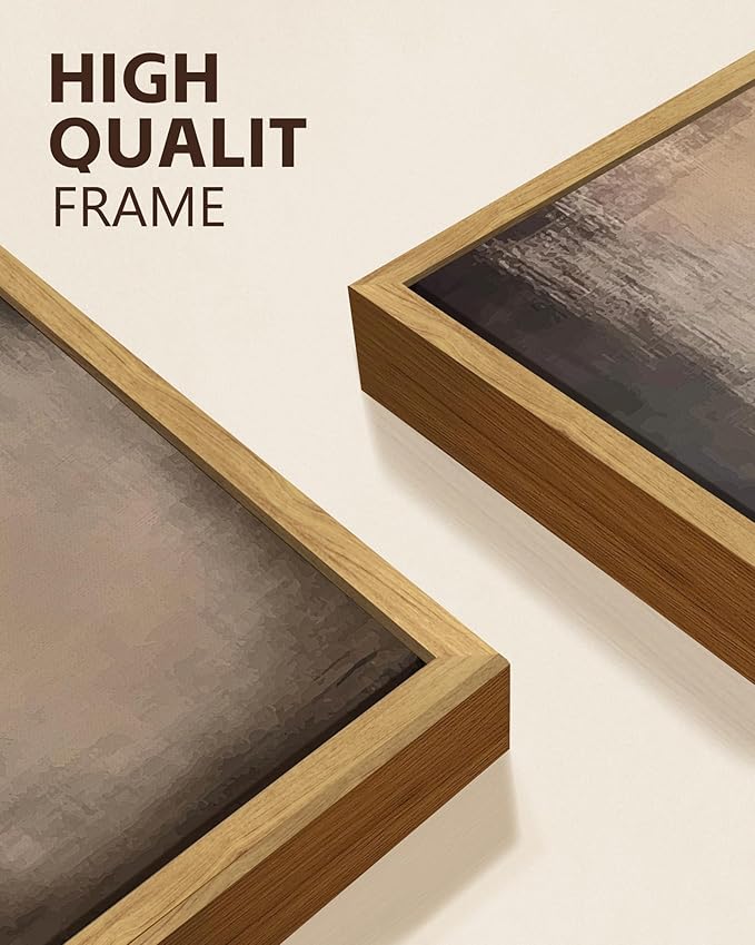 KUVIOKE Abstract Framed Wall Art Set Earthy in Deep Brown and Beige Tones Modern Art Decorative Home Decor 11x14in (Natural Framed)