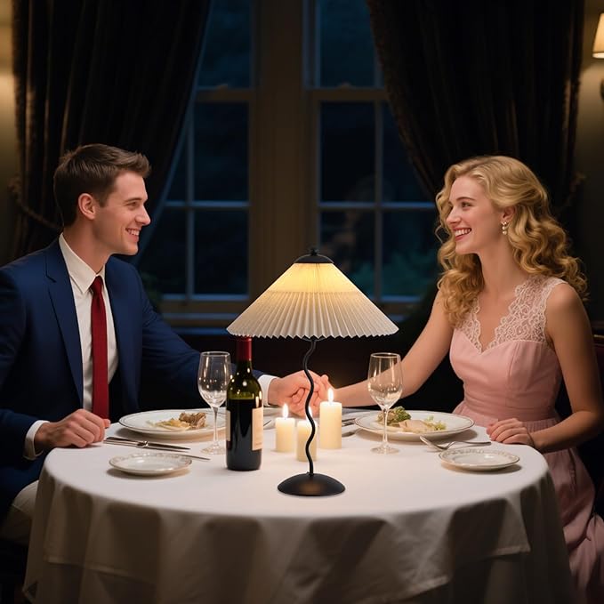 Pleated Table Lamp, S Tube Modern Table Lamp for Bedroom, Bedside Lamps with Organic Textured Linen Lampshade for Nightstand Bedroom Home Office Decor, Black