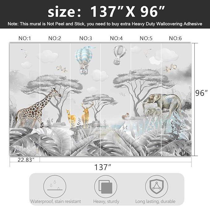 -Tropical Rainforest Plants Animals Tigers Fabric Wallpaper Jungle Plants Banana Leaves Boys Girls Kindergarten Children Bedroom Large Mural- 137"x96"（ not Peel and Stick）