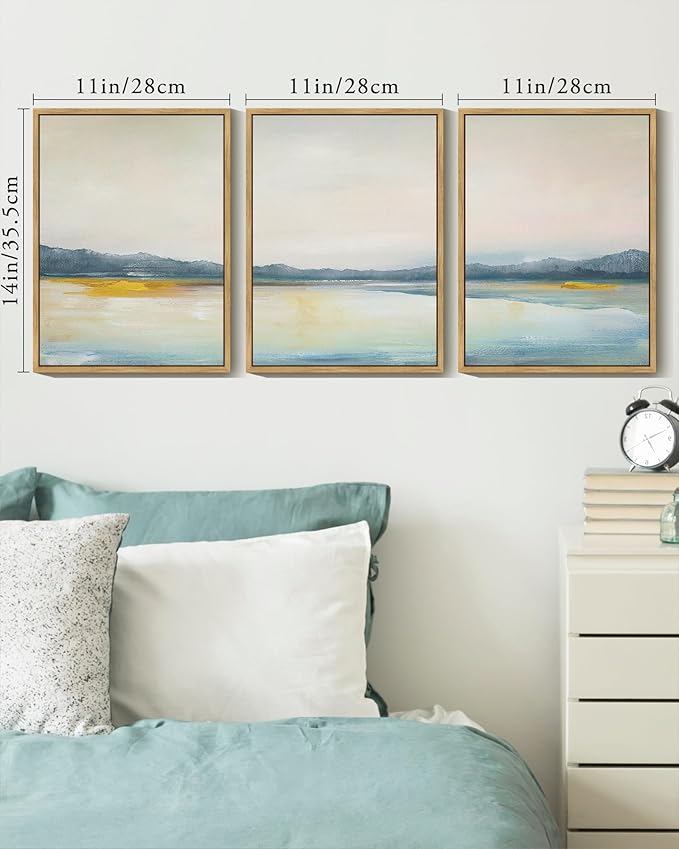 KUVIOKE Abstract Landscape Framed Wall Art Minimalist Neutral Illustrations Modern Art Decorative Nordic Home Decor 11x14in (Natural Framed)