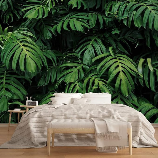 Tropical Monstera Wallpaper Banana Leaf Wall Mural Wallpaper for Living Room Bedroom TV Background Wall Covering(Not Peel n' Stick)